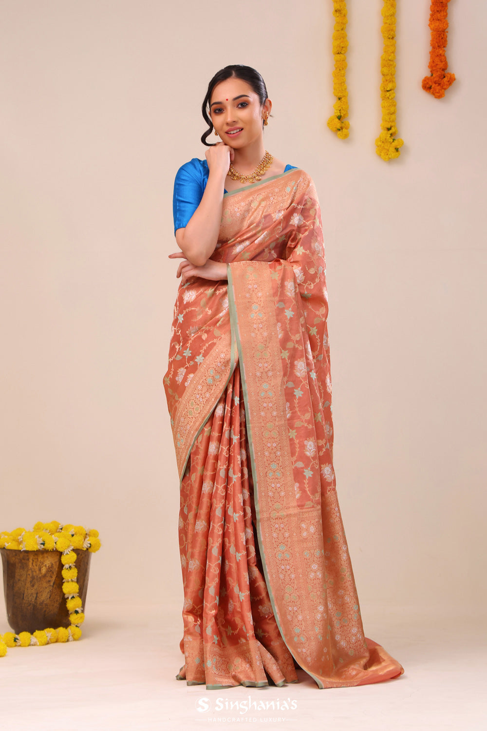 Candlelight Peach Jaal Banarasi Silk Saree