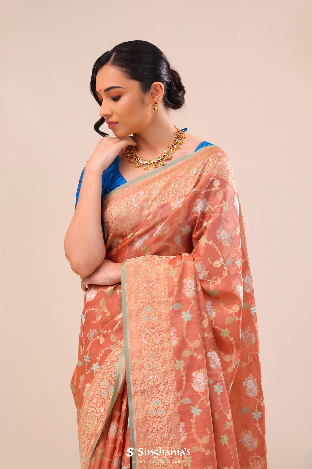 Candlelight Peach Jaal Banarasi Silk Saree