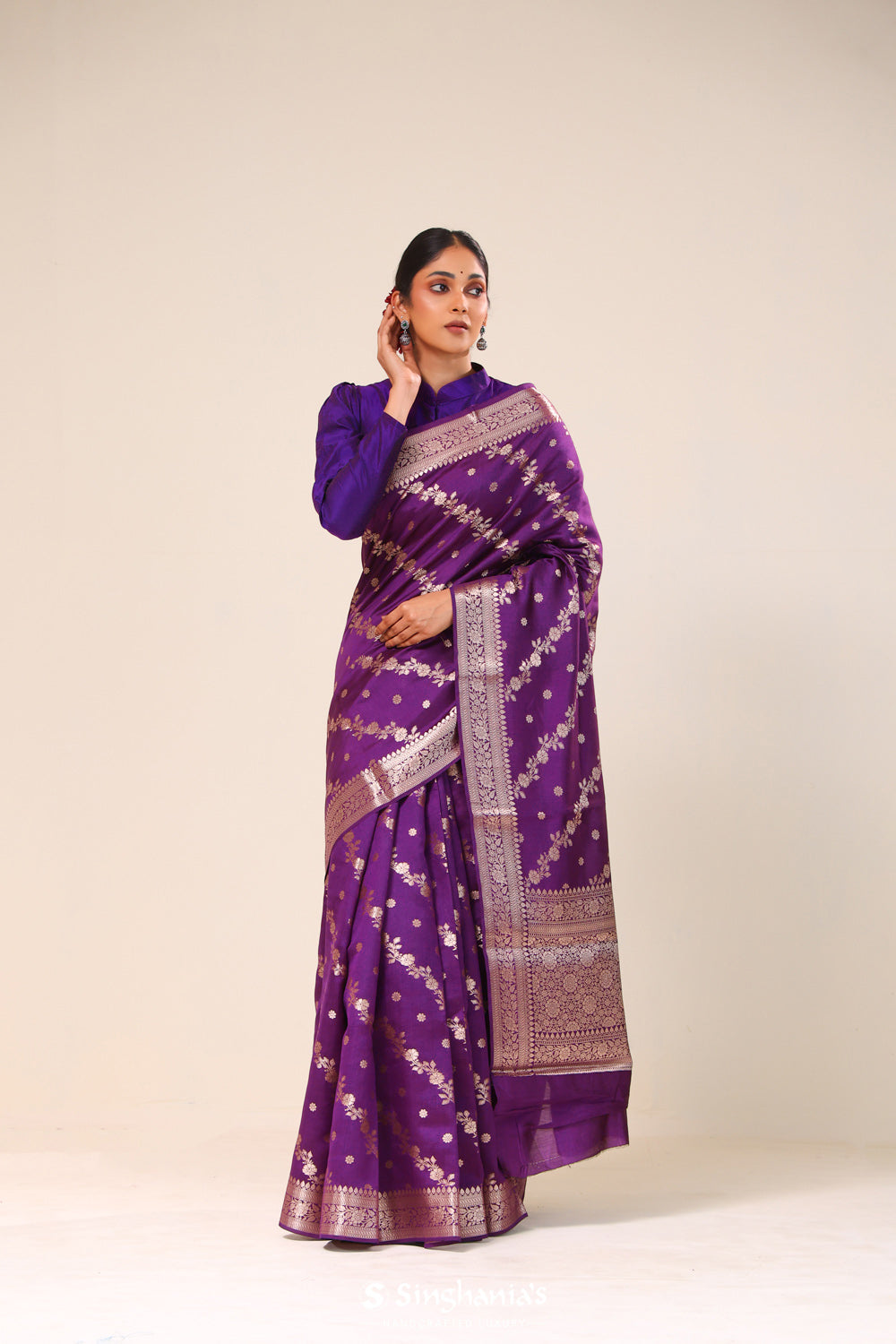 Tacao Purple Chiniya Banarasi Silk Saree