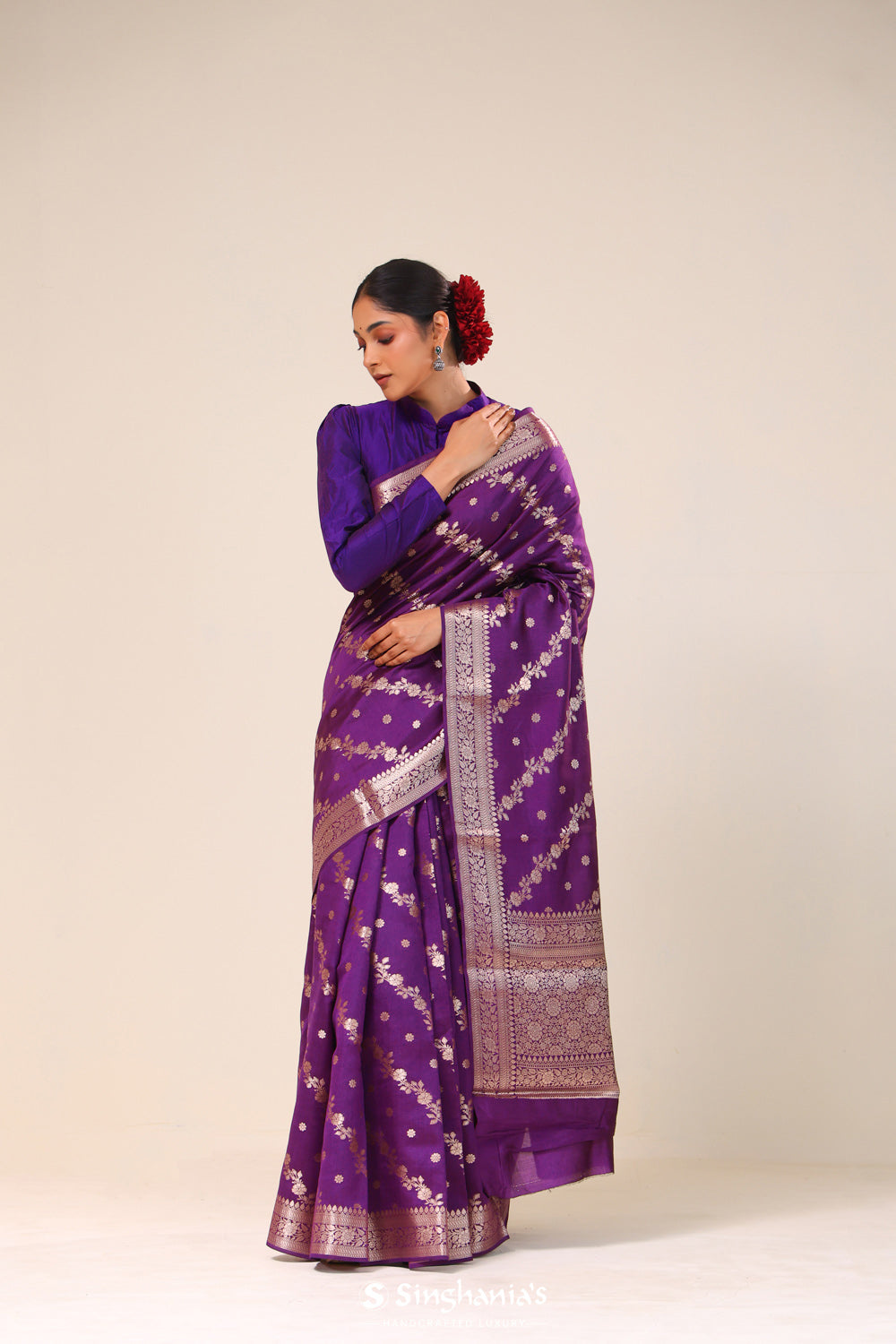 Tacao Purple Chiniya Banarasi Silk Saree