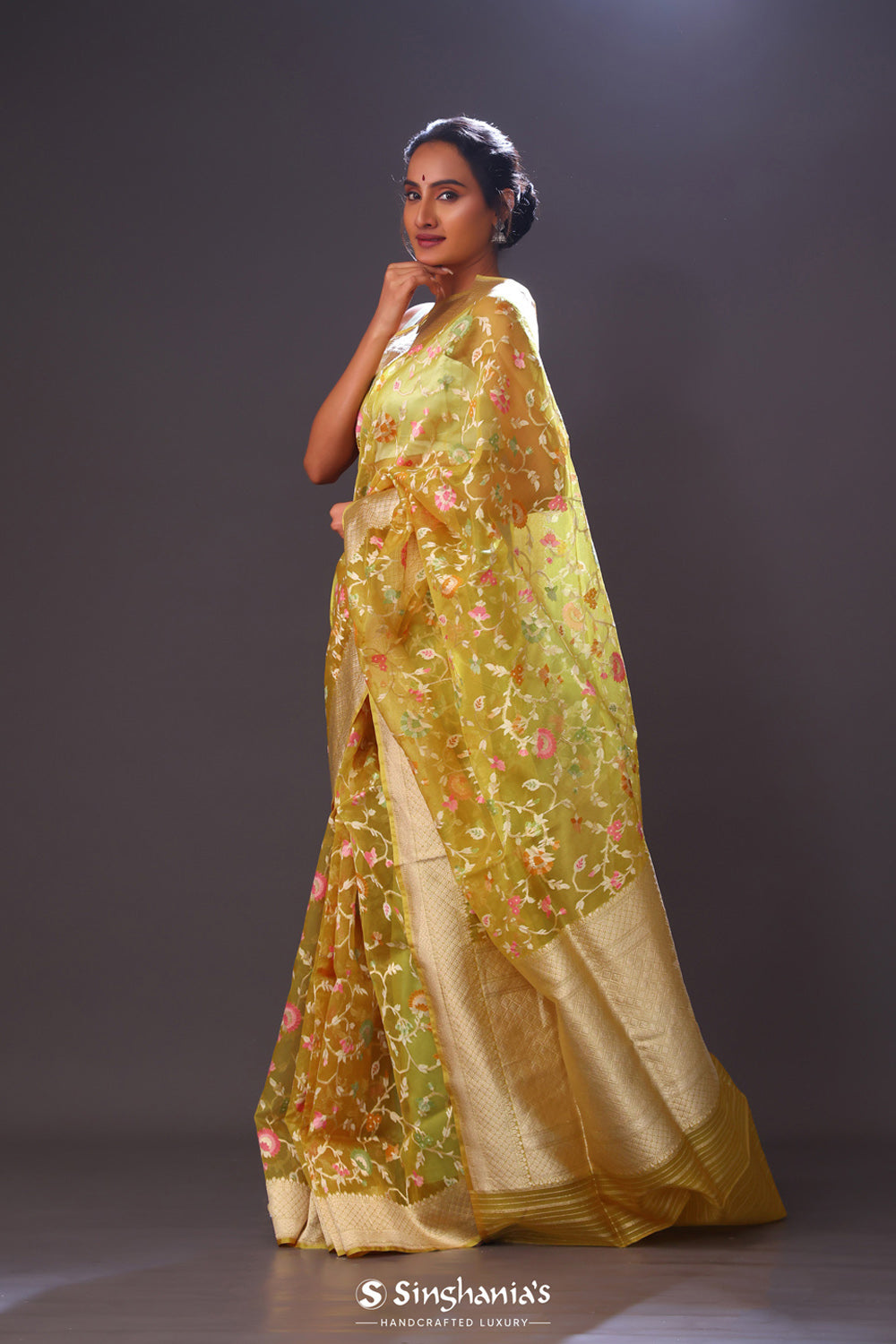 Dull Yellow Tissue Banarasi Saree