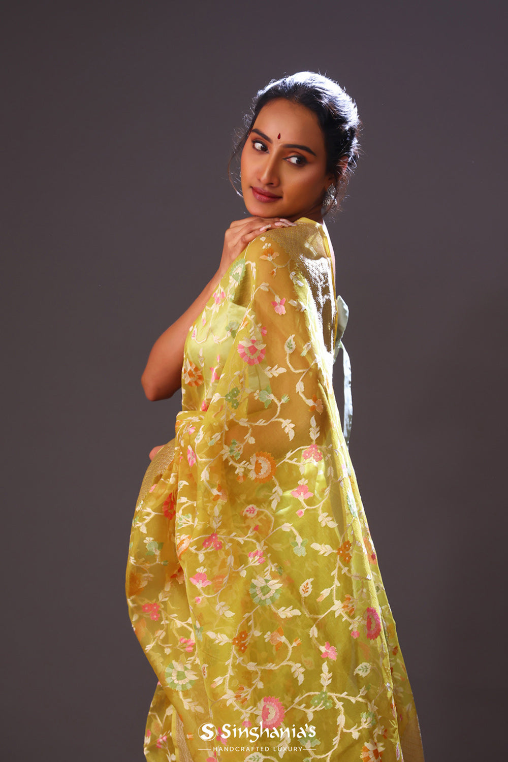 Dull Yellow Tissue Banarasi Saree