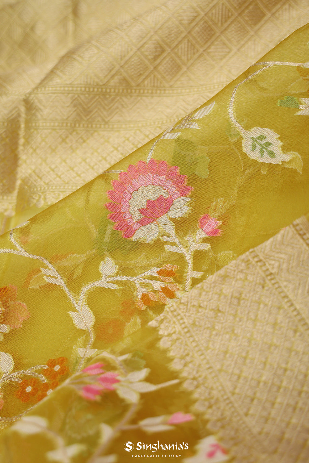 Dull Yellow Tissue Banarasi Saree