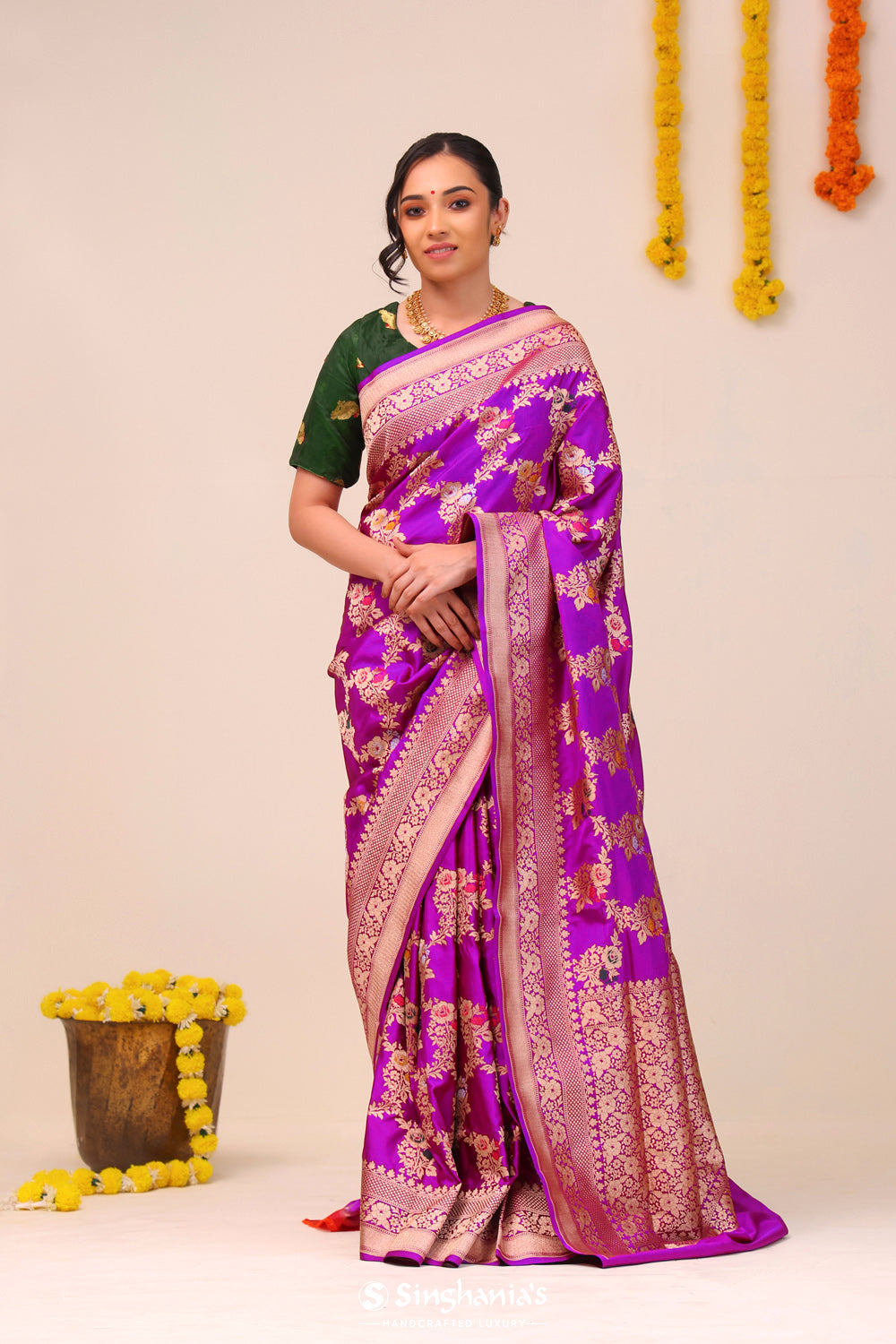 Deep Magenta Jaal Banarasi Silk Saree