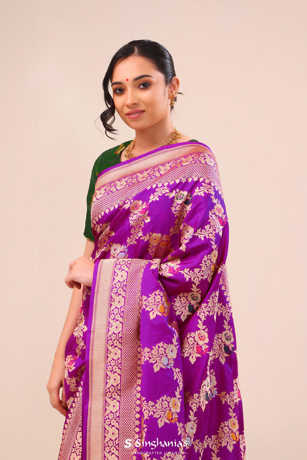 Deep Magenta Jaal Banarasi Silk Saree