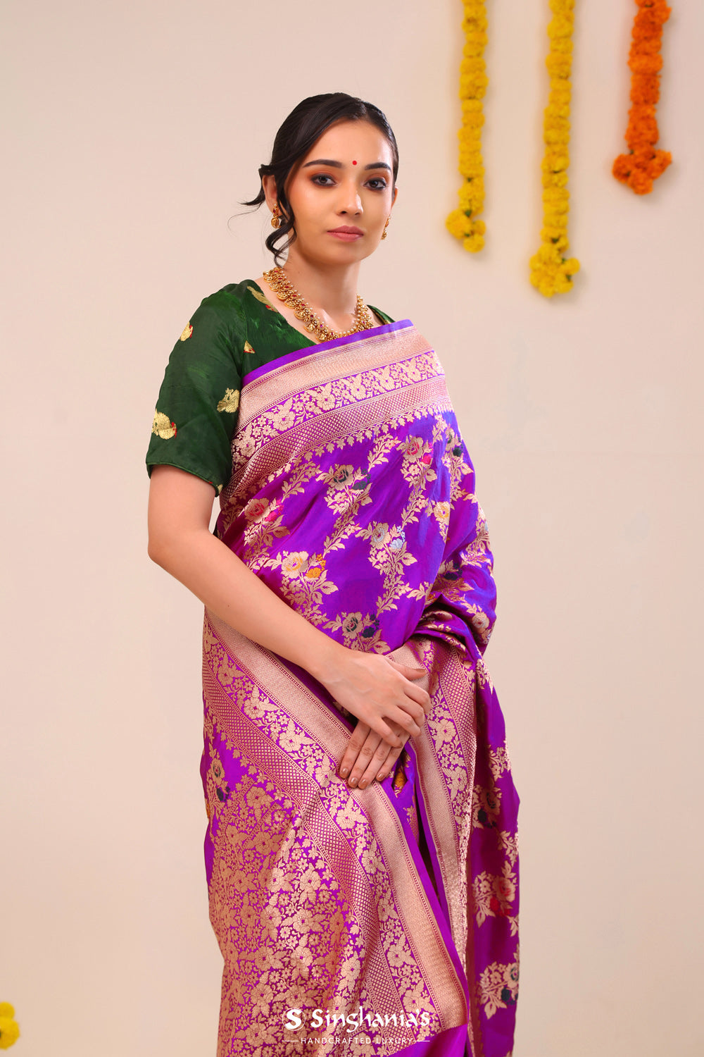 Deep Magenta Jaal Banarasi Silk Saree