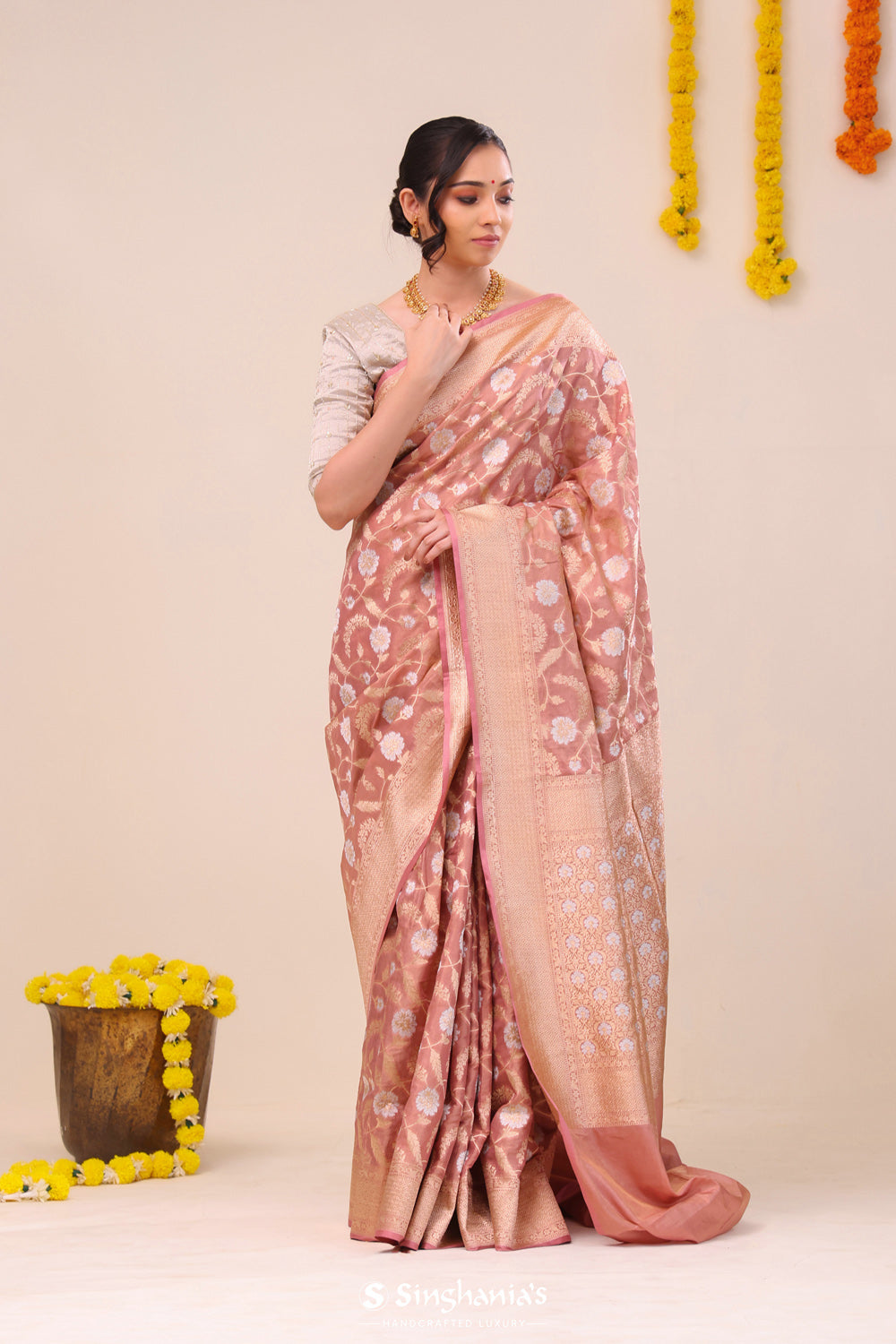 Dusty Pink Banarasi Silk Saree