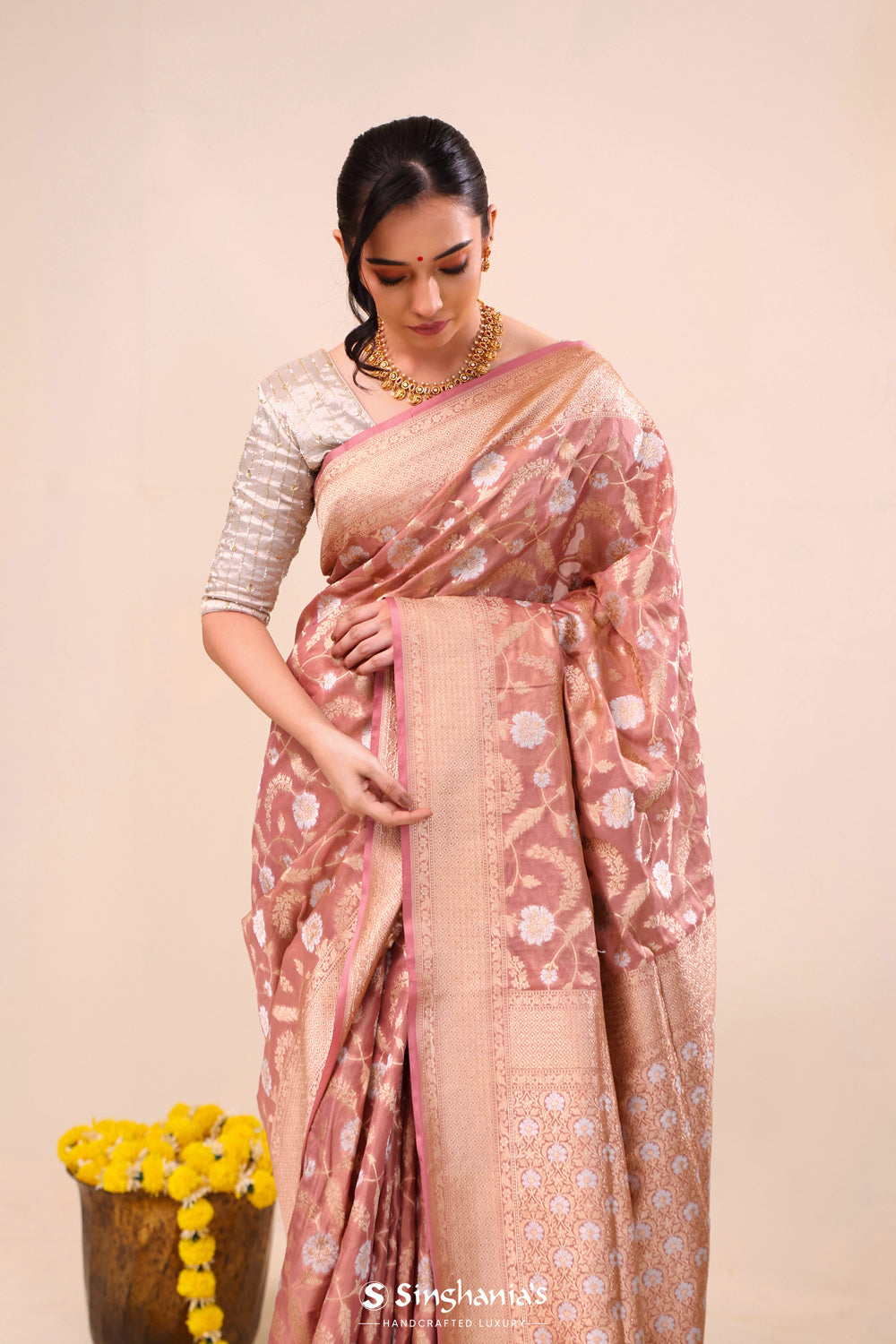 Dusty Pink Banarasi Silk Saree