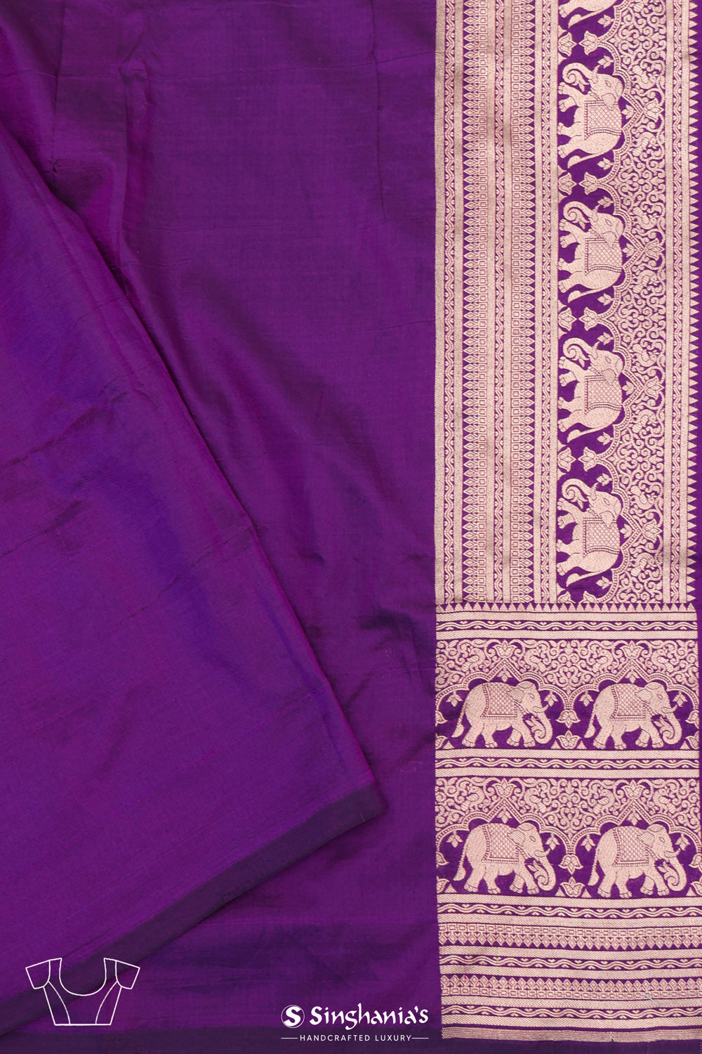 Dark Purple Elephant Banarasi Silk Saree