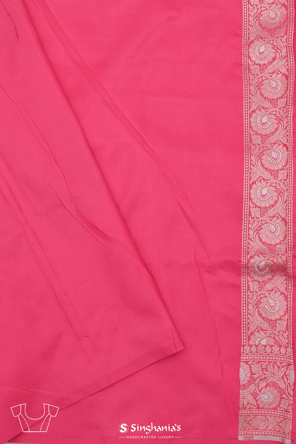 Flamingo Pink Peaocok Banarasi Silk Saree