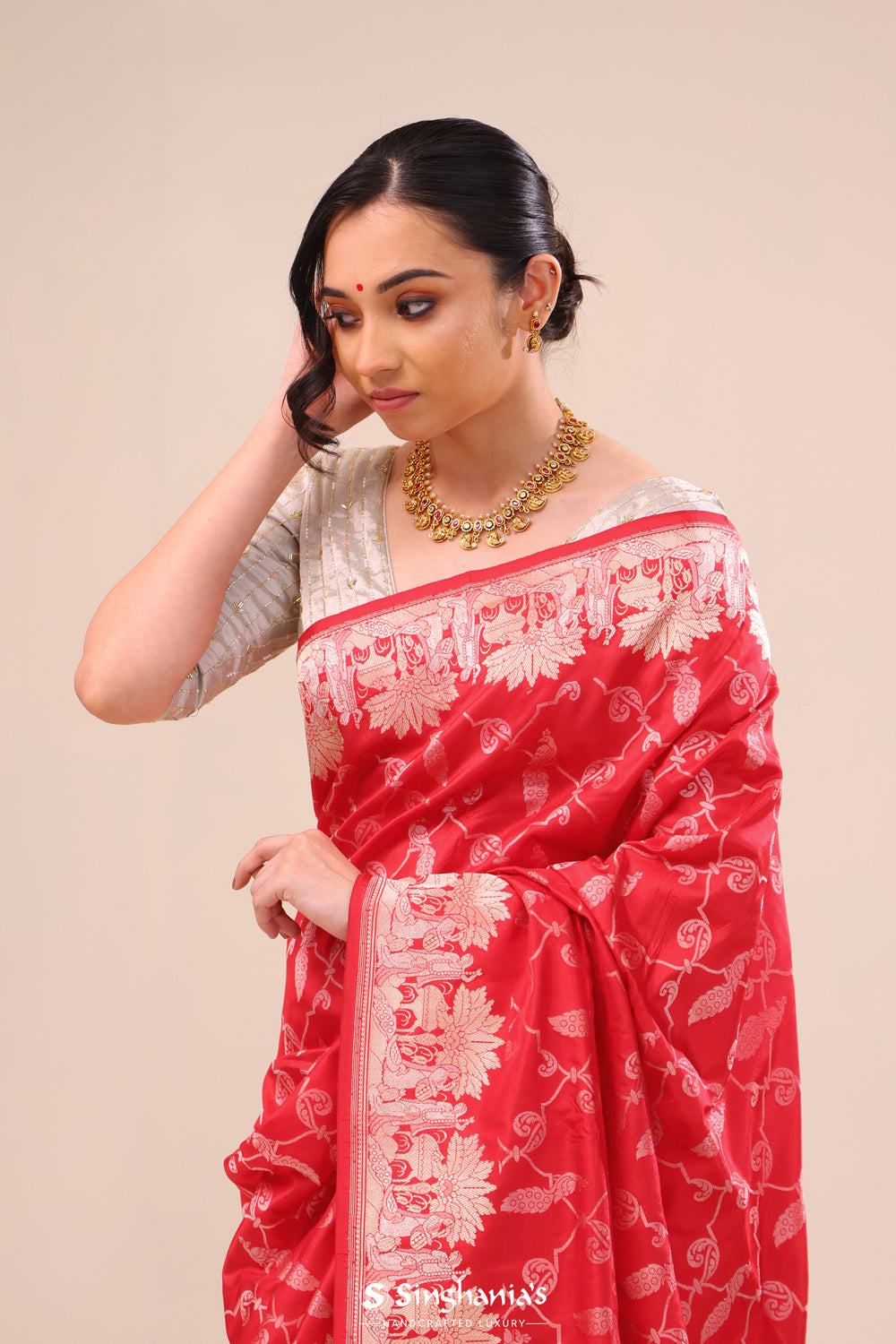 Deep Red Heritage Banarasi Silk Saree