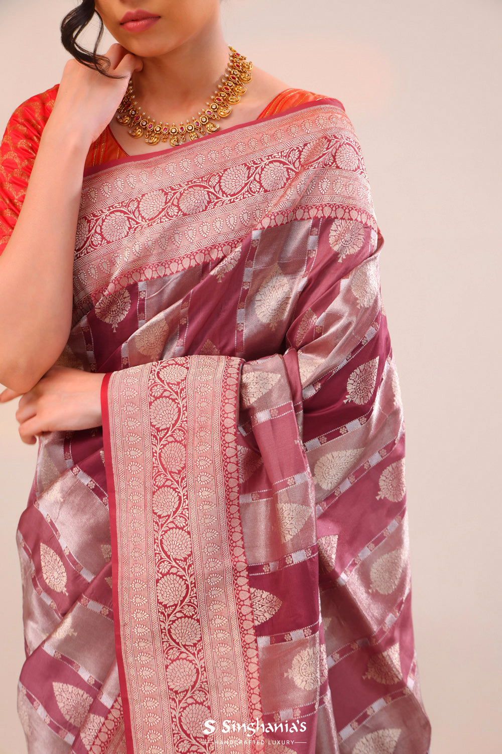 Hibiscus Red Butta Banarasi Silk Saree