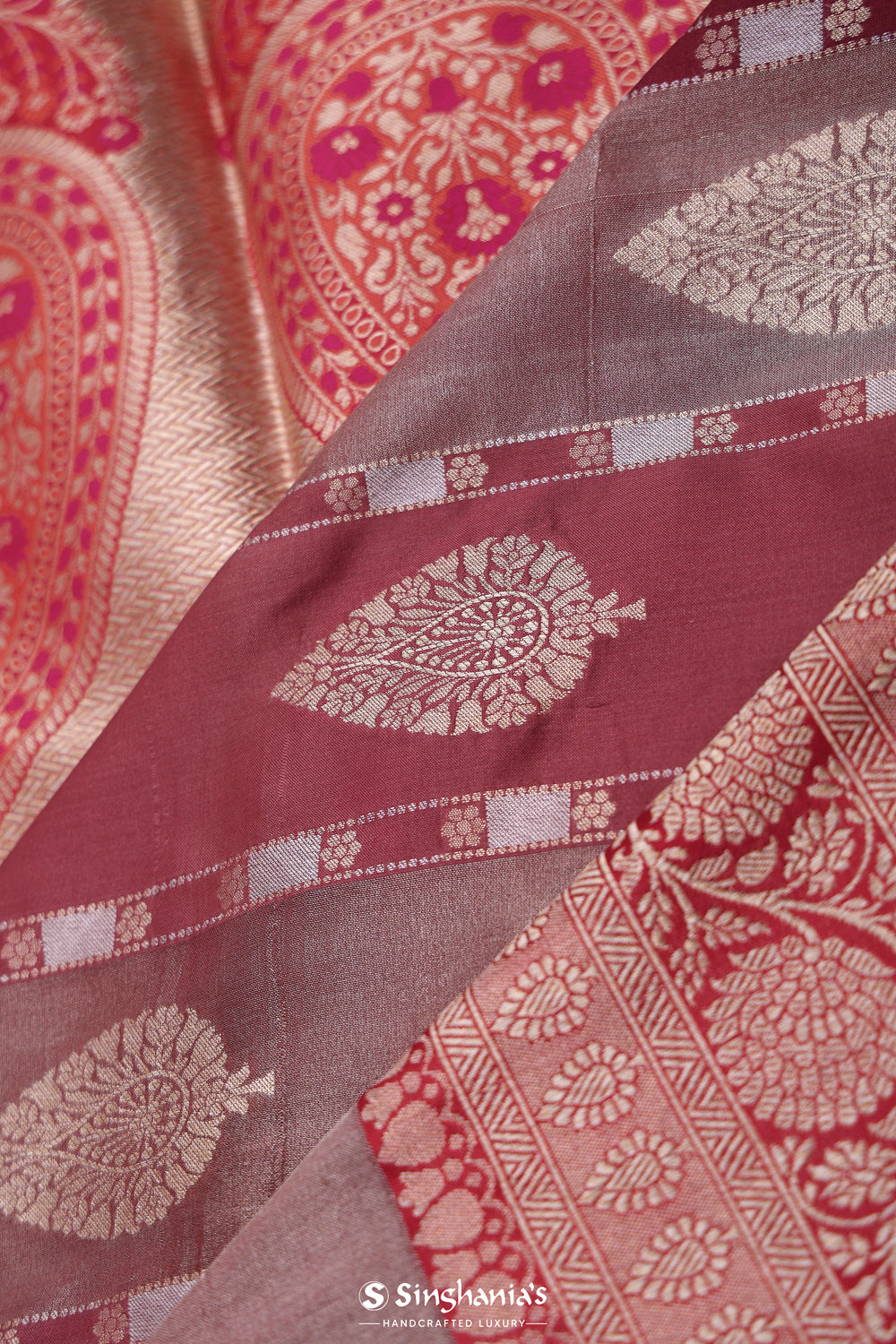 Hibiscus Red Butta Banarasi Silk Saree