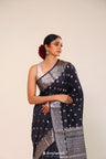 Jade Black Chiniya Banarasi Silk Saree