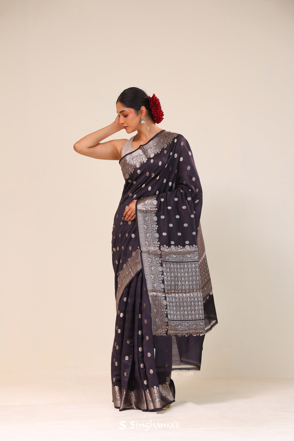 Jade Black Chiniya Banarasi Silk Saree