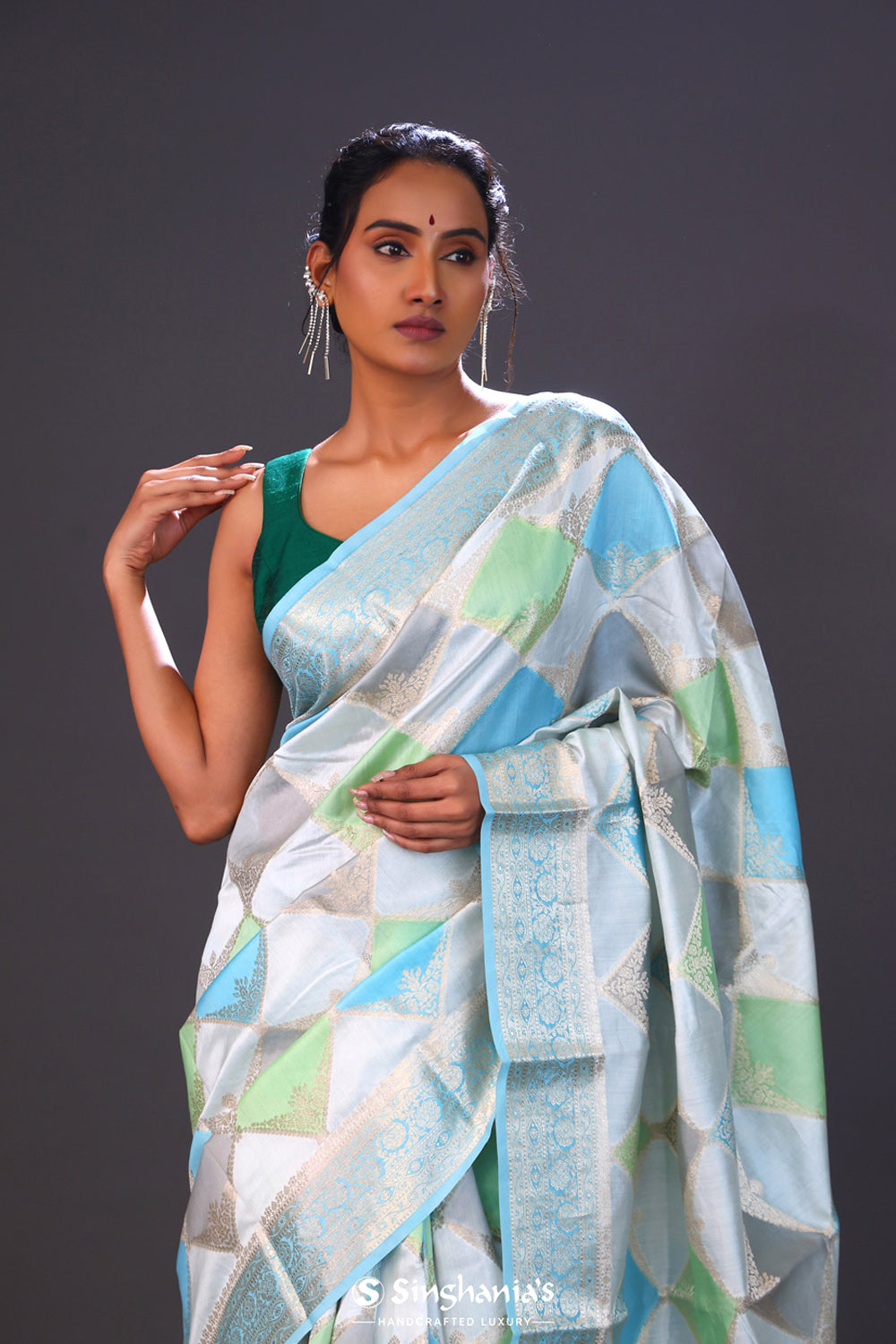 Sky Blue Chiniya Banarasi Silk Saree