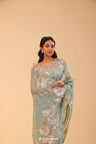 Tiffany Blue Crushed Tissue Handcrafted Saree