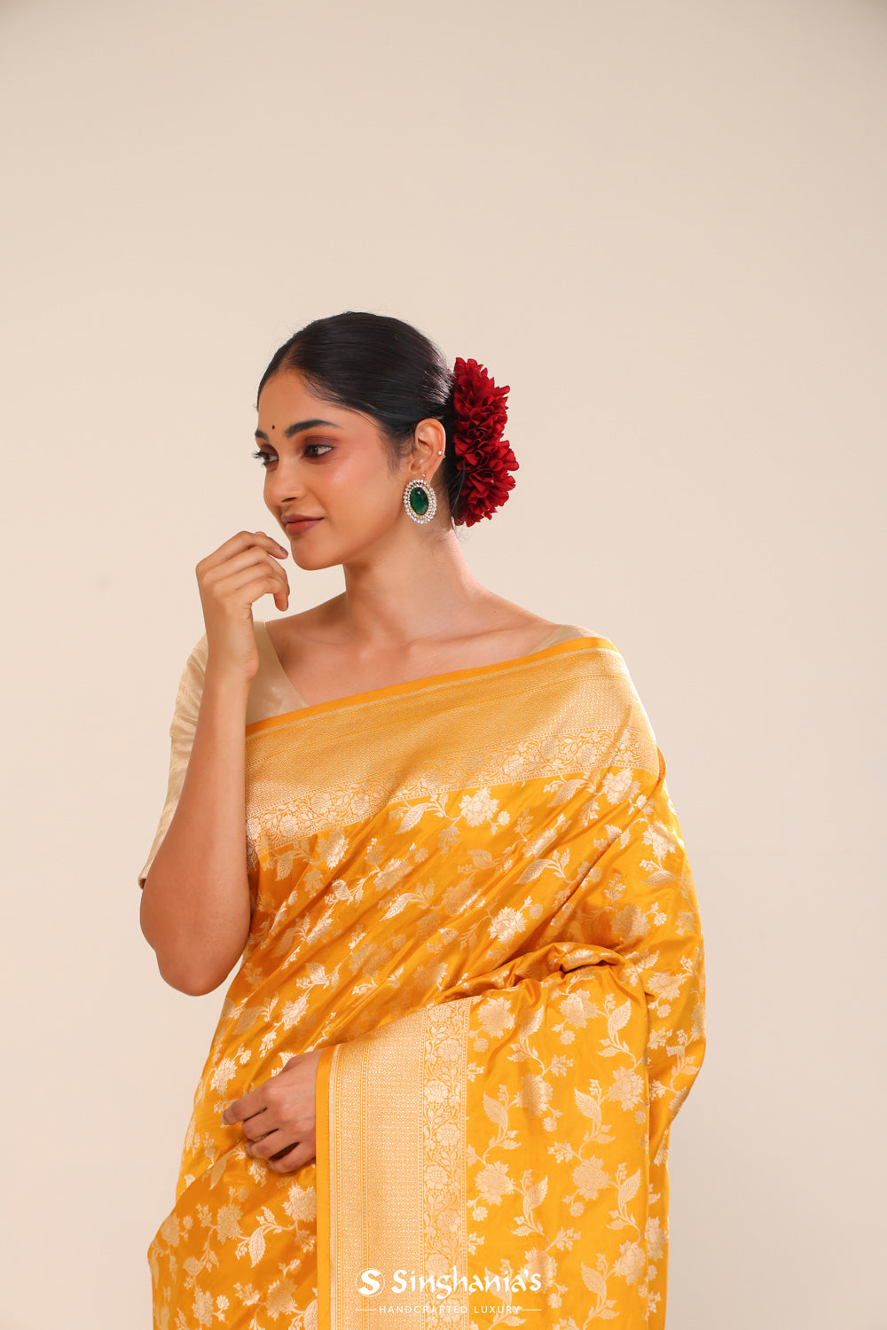 Gold Yellow Chiniya Banarasi Silk Saree