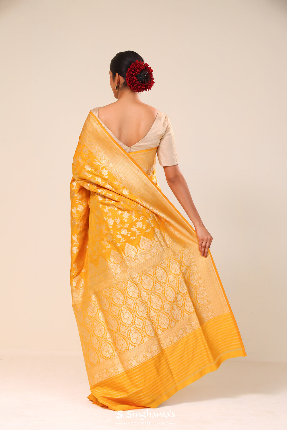 Gold Yellow Chiniya Banarasi Silk Saree