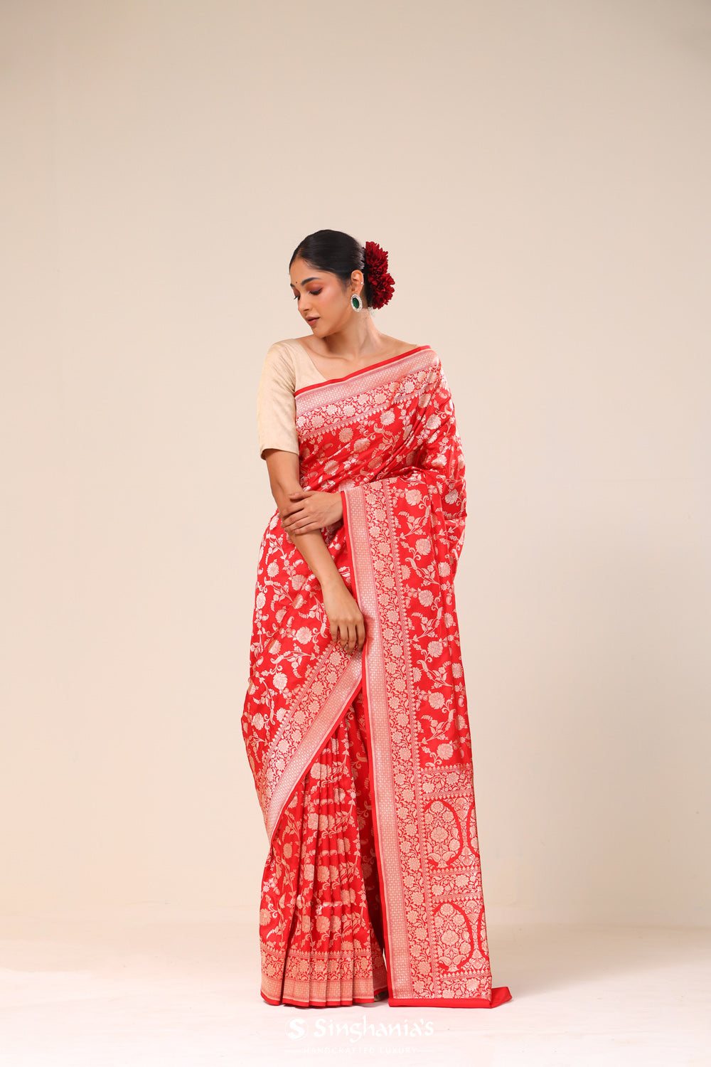 Carnelian Red Chiniya Banarasi Silk Saree