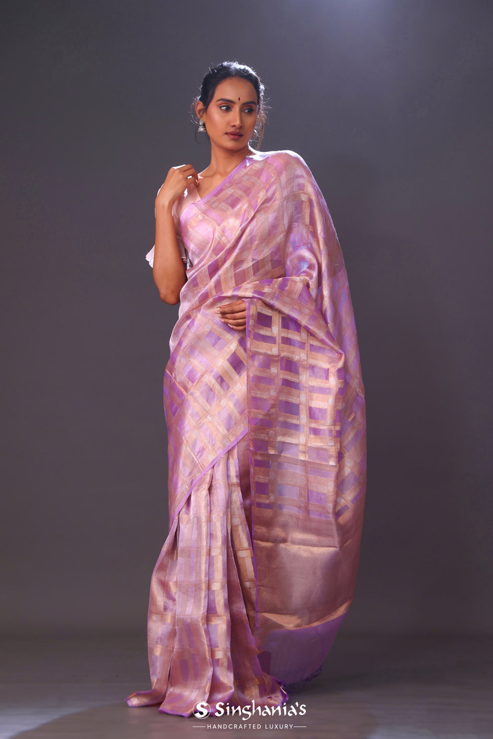 Plum Purple Tissue Chiniya Banarasi Saree