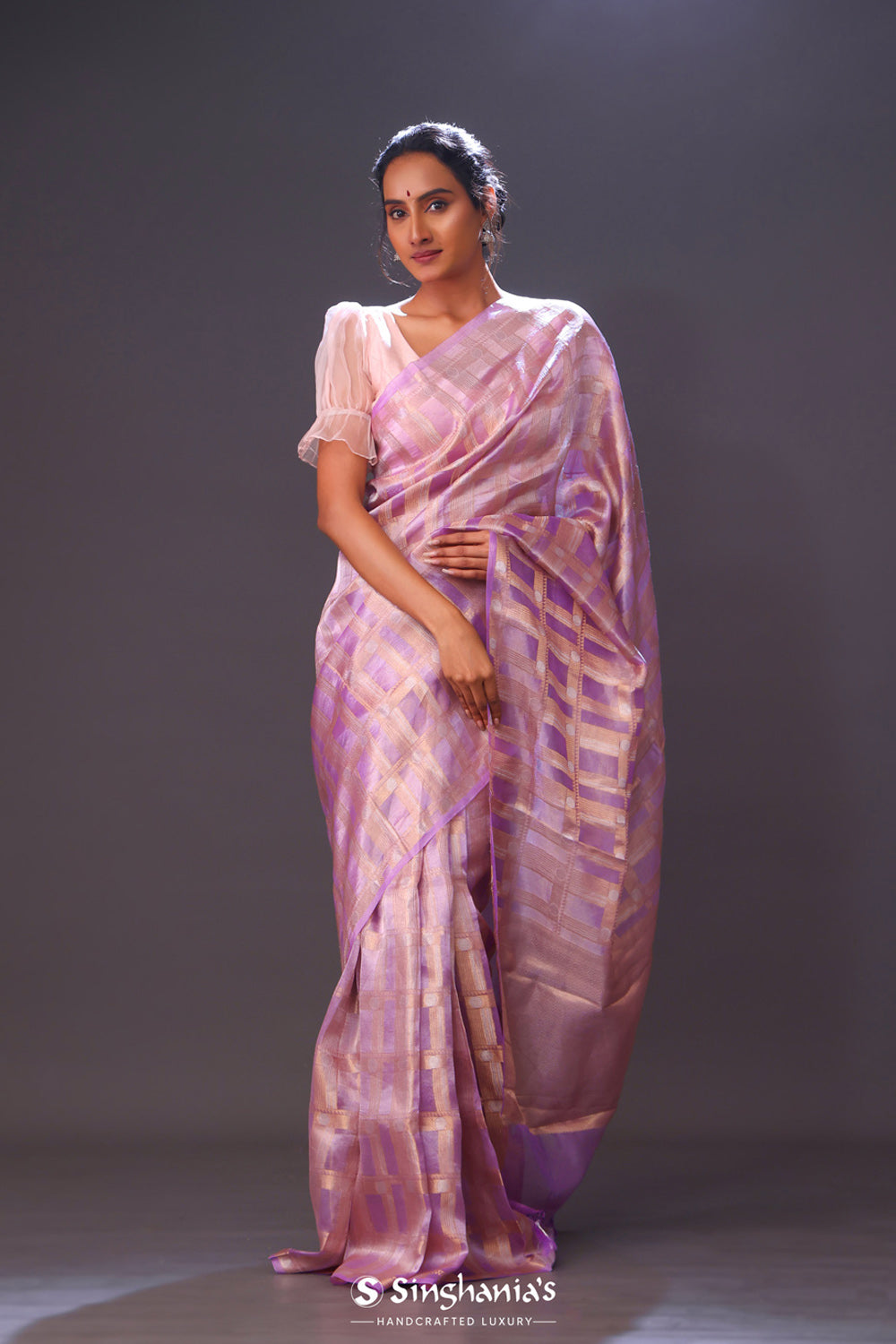 Plum Purple Tissue Chiniya Banarasi Saree