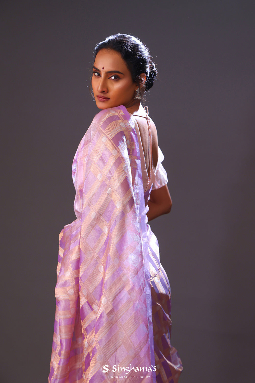 Plum Purple Tissue Chiniya Banarasi Saree