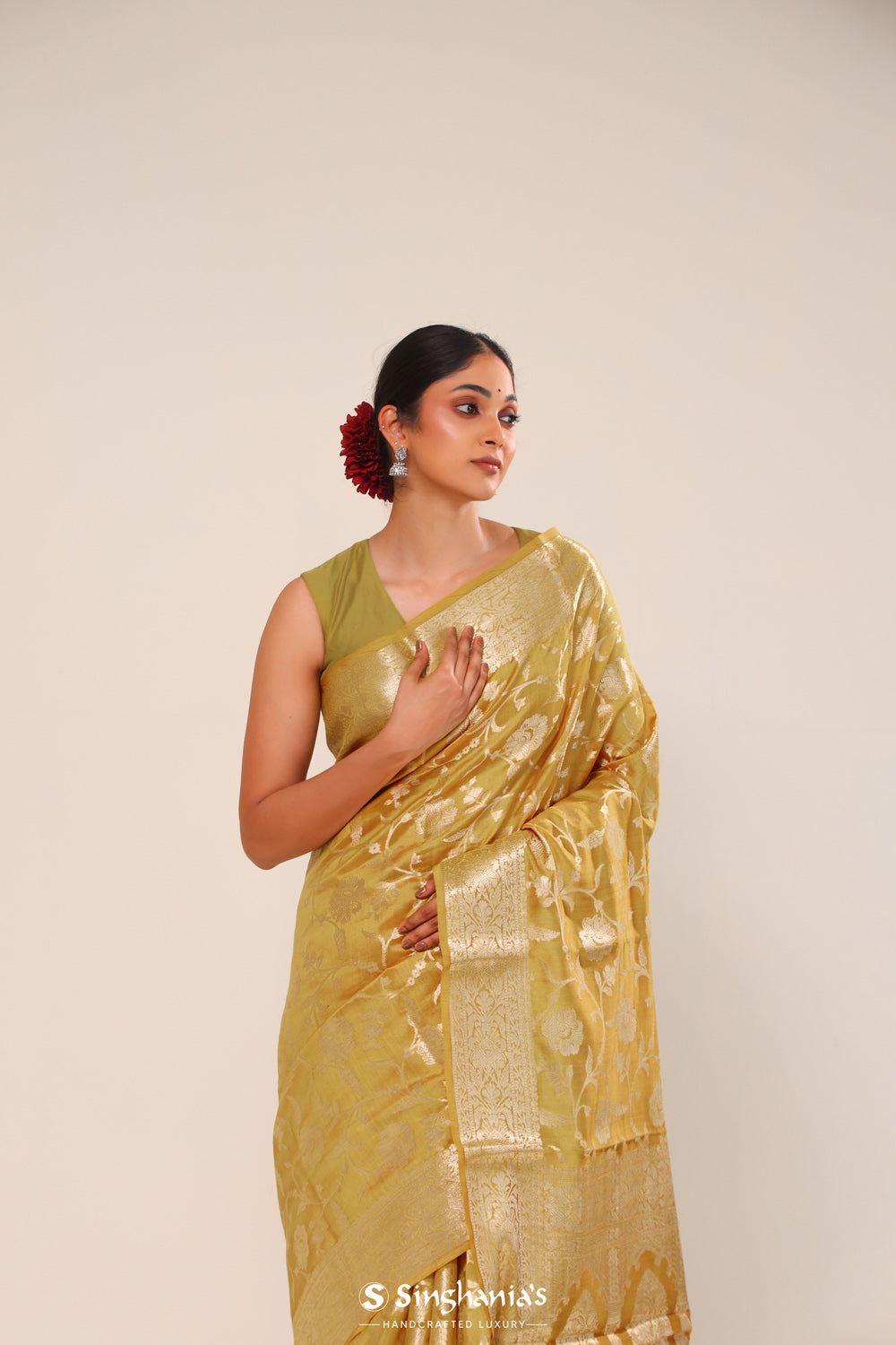 Chinese Green Chiniya Banarasi Silk Saree