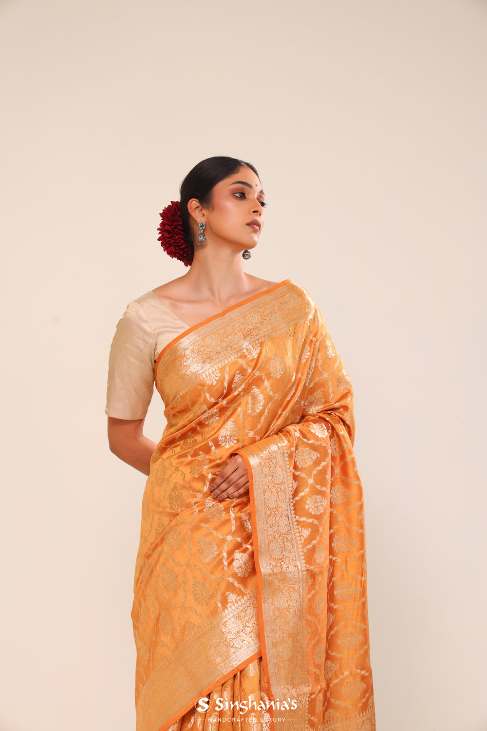 Yellow Orange Chiniya Banarasi Silk Saree