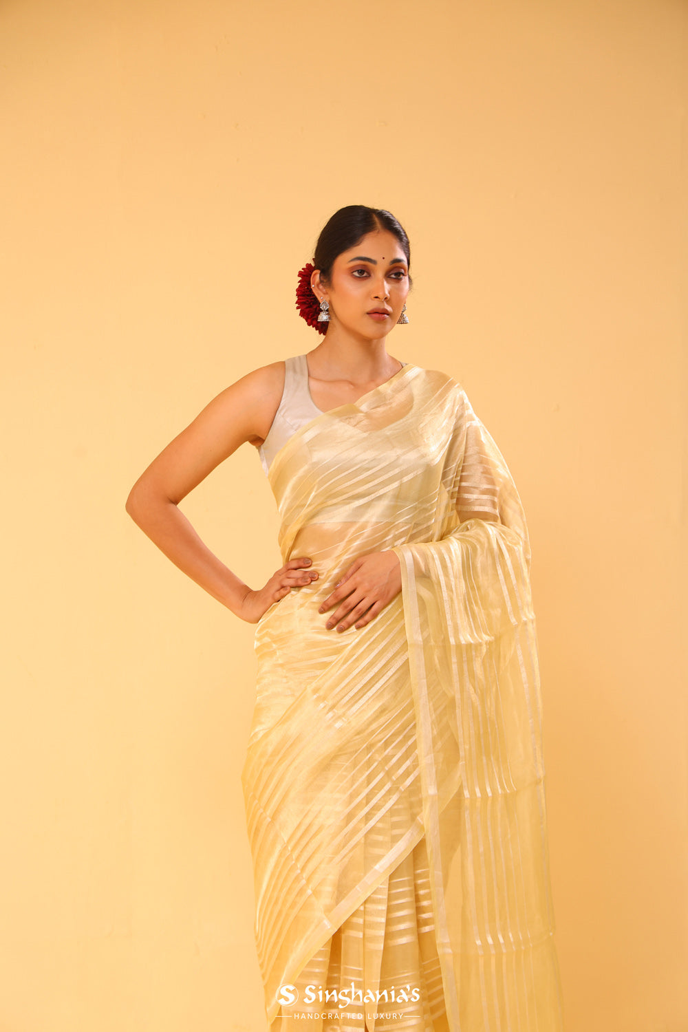 Flax Gold Tissue Banarasi Silk Saree