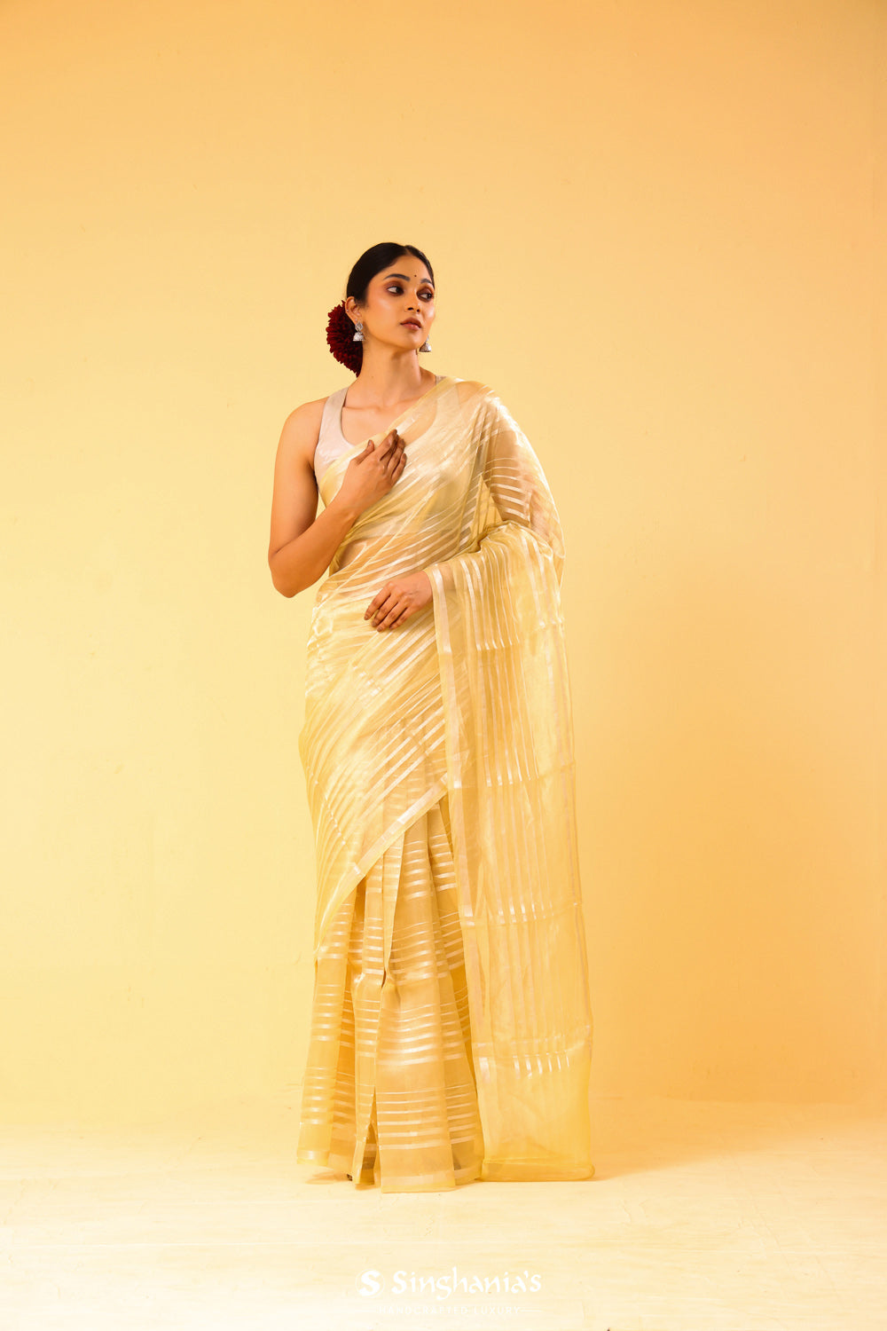 Flax Gold Tissue Banarasi Silk Saree