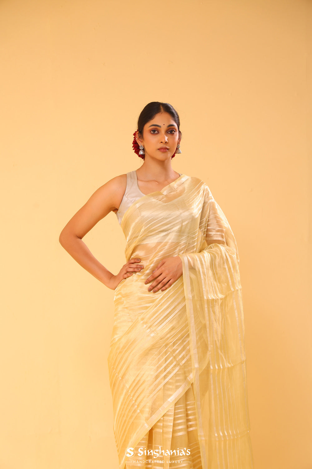 Flax Gold Tissue Banarasi Silk Saree