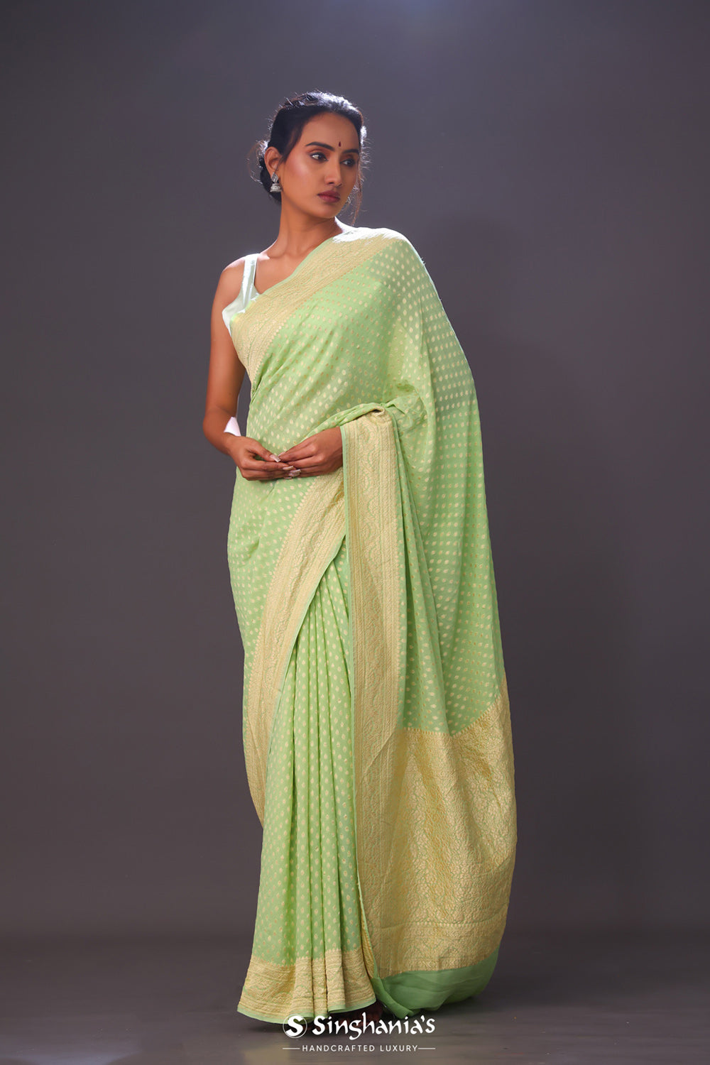 Tea Green Jaal Banarasi Silk Saree