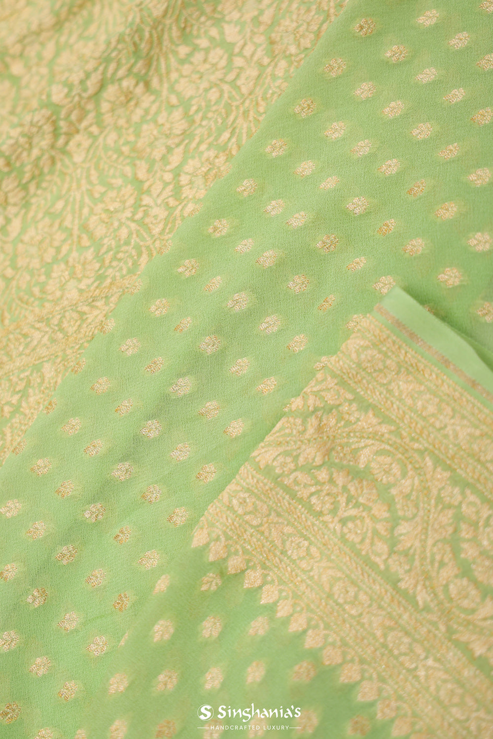 Tea Green Jaal Banarasi Silk Saree