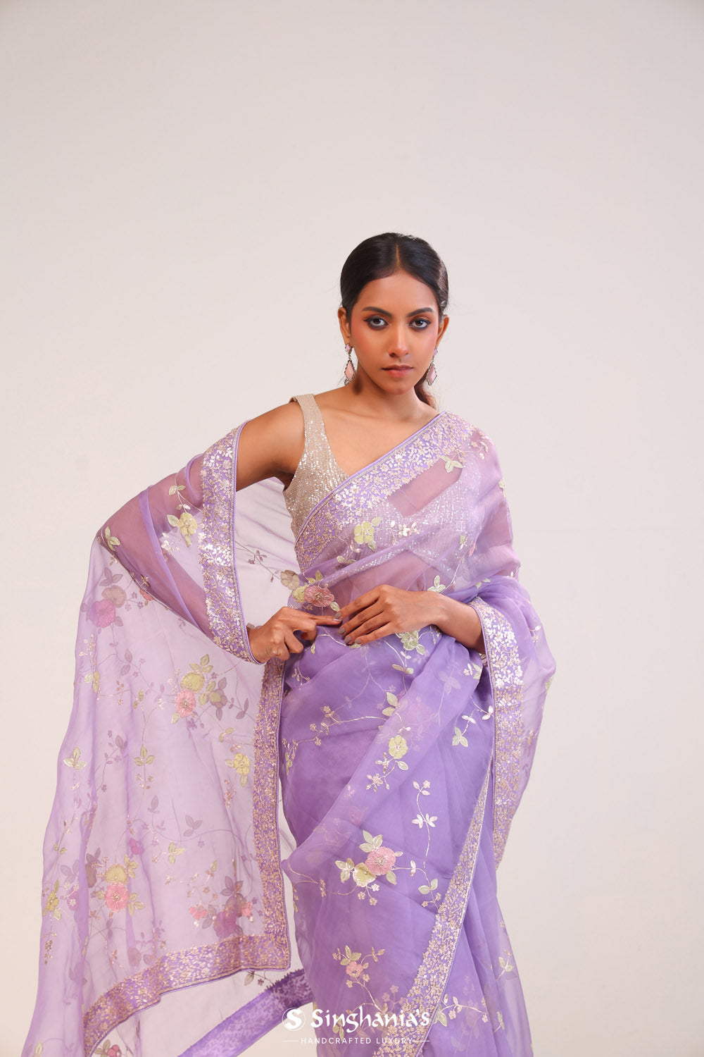 Iris Purple Organza Handcrafted Saree