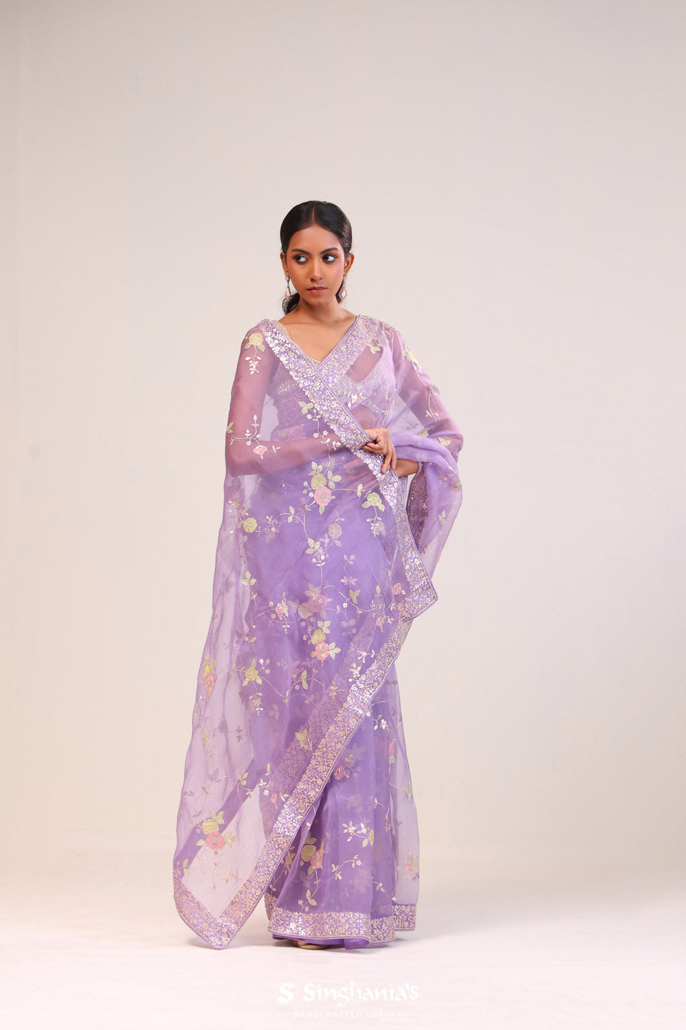 Iris Purple Organza Handcrafted Saree