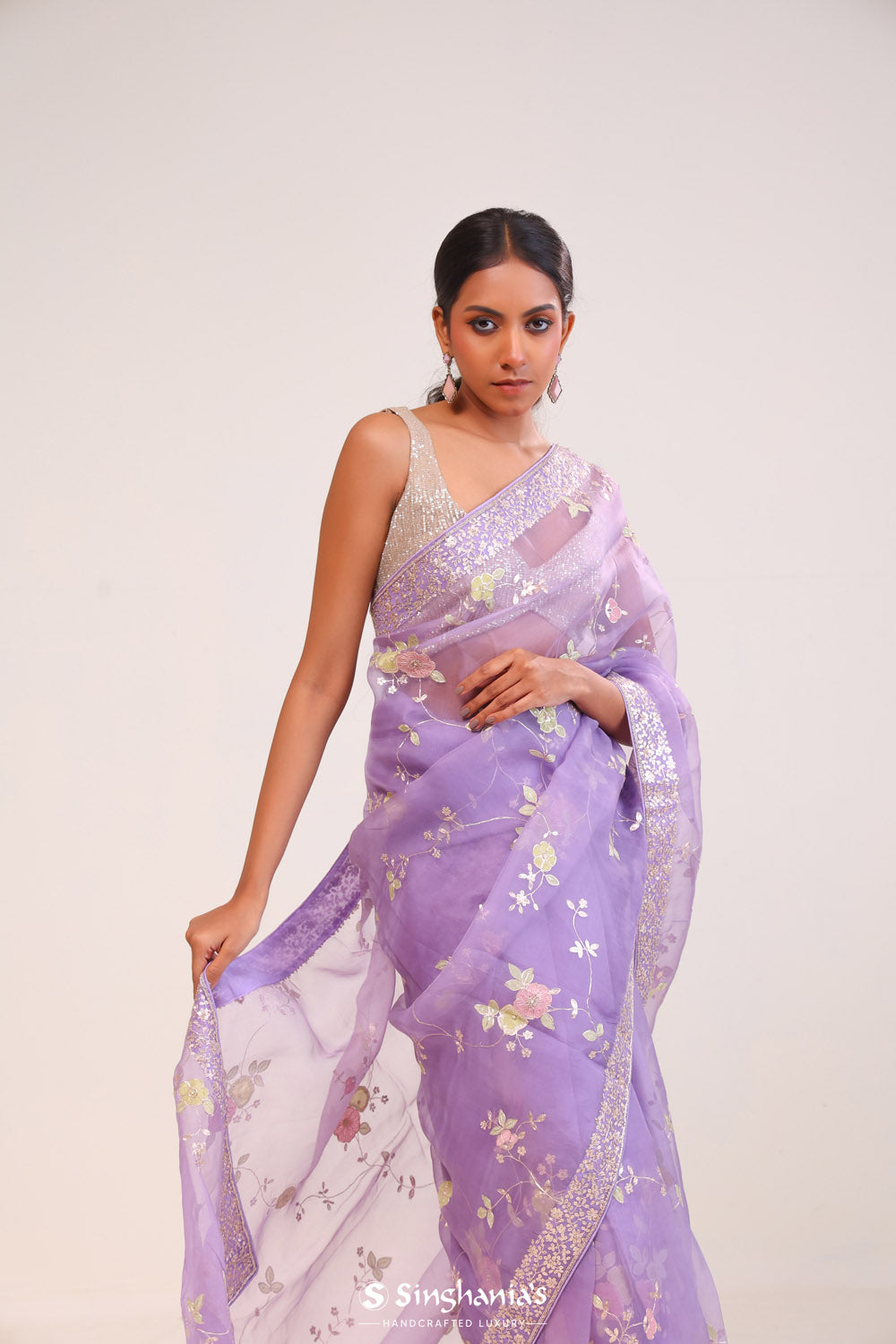 Iris Purple Organza Handcrafted Saree