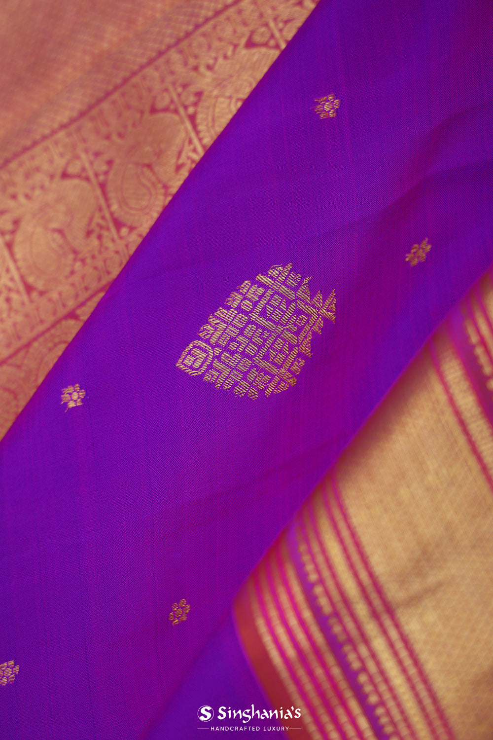 Dark Violet Butta Kanjivaram Silk Saree