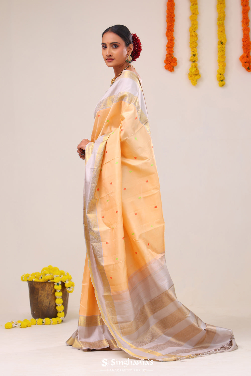 Mango Peach Heritage Kanjivaram Silk Saree