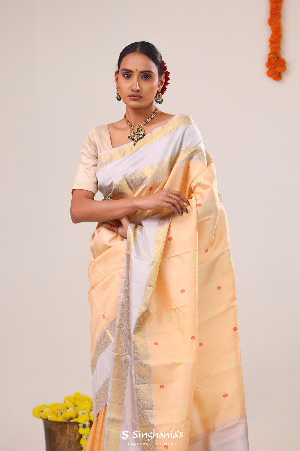 Mango Peach Heritage Kanjivaram Silk Saree