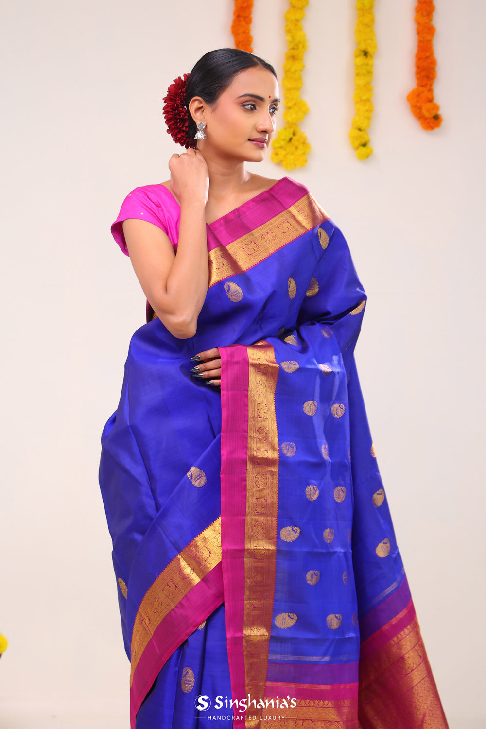 Admiral Blue Paisley Kanjivaram Silk Saree