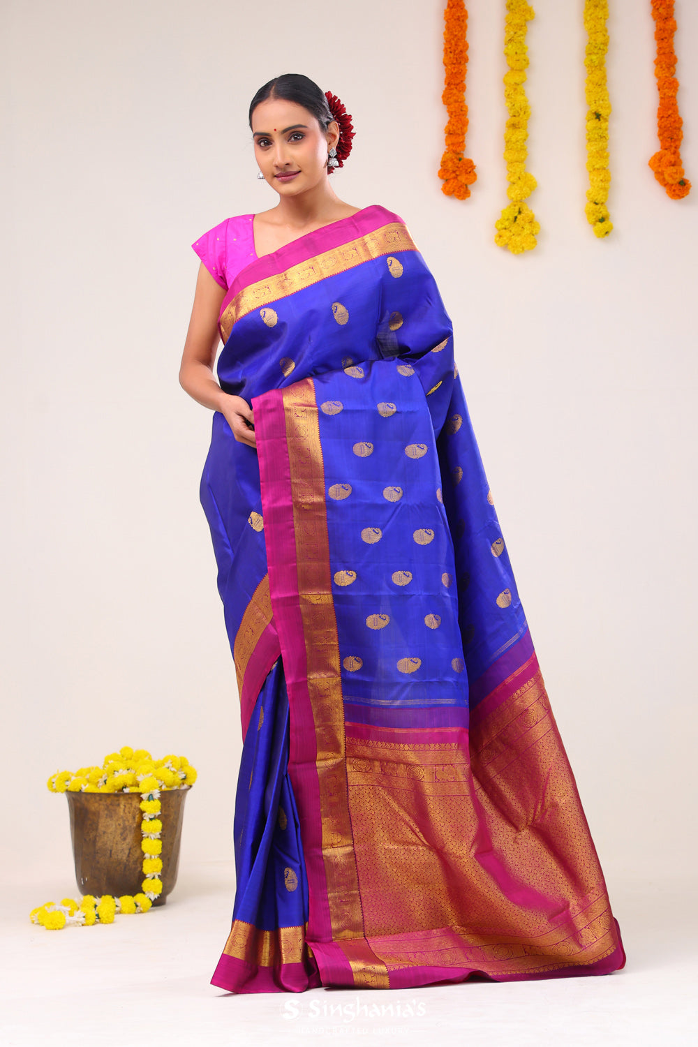 Admiral Blue Paisley Kanjivaram Silk Saree