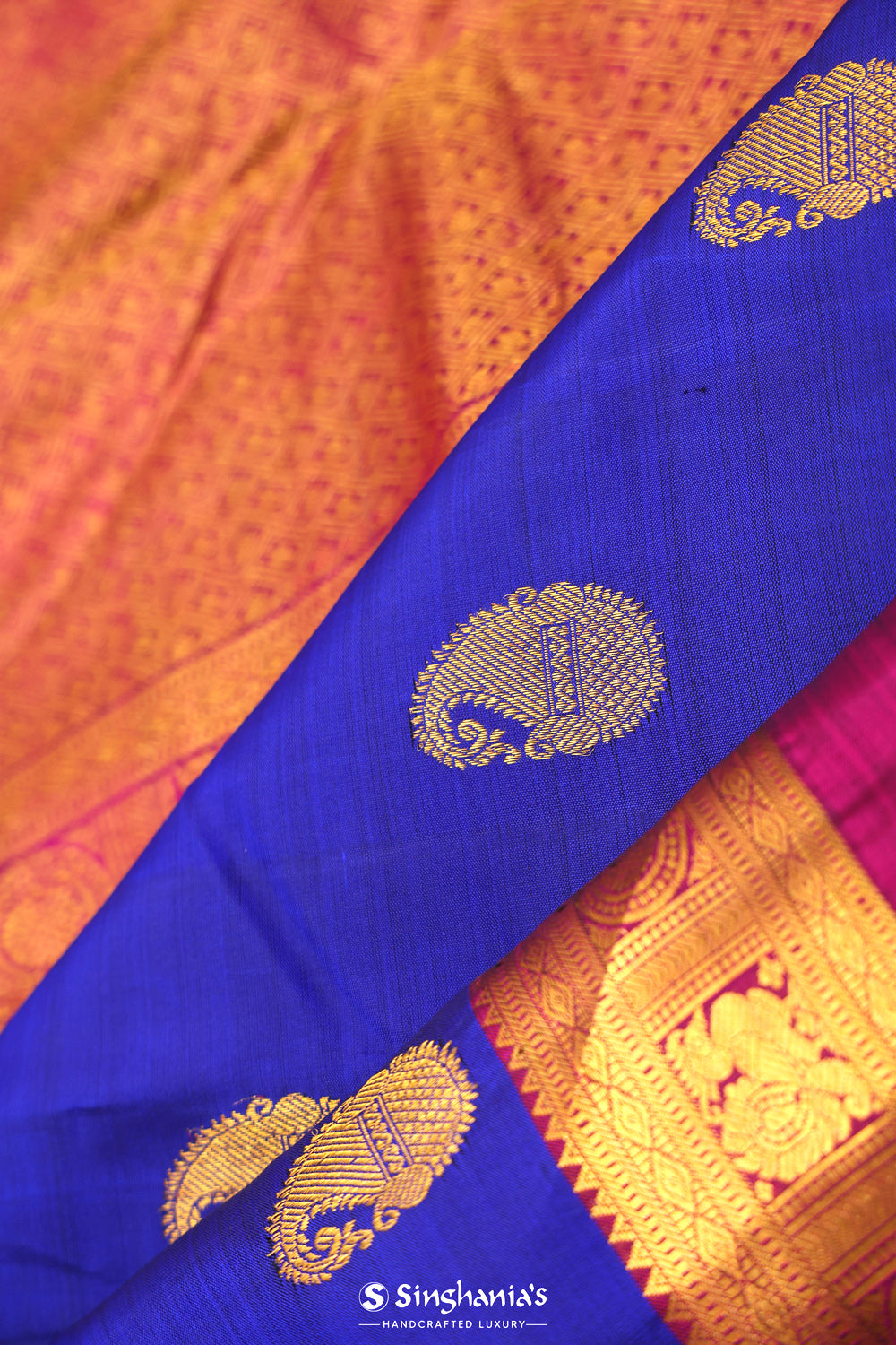 Admiral Blue Paisley Kanjivaram Silk Saree