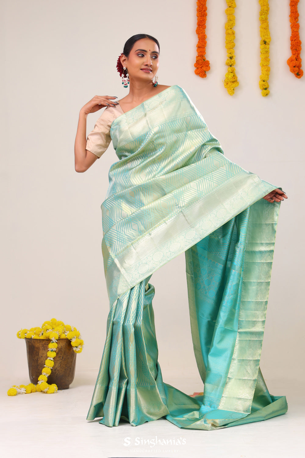 Tiffany Blue Kanjivaram Silk Saree