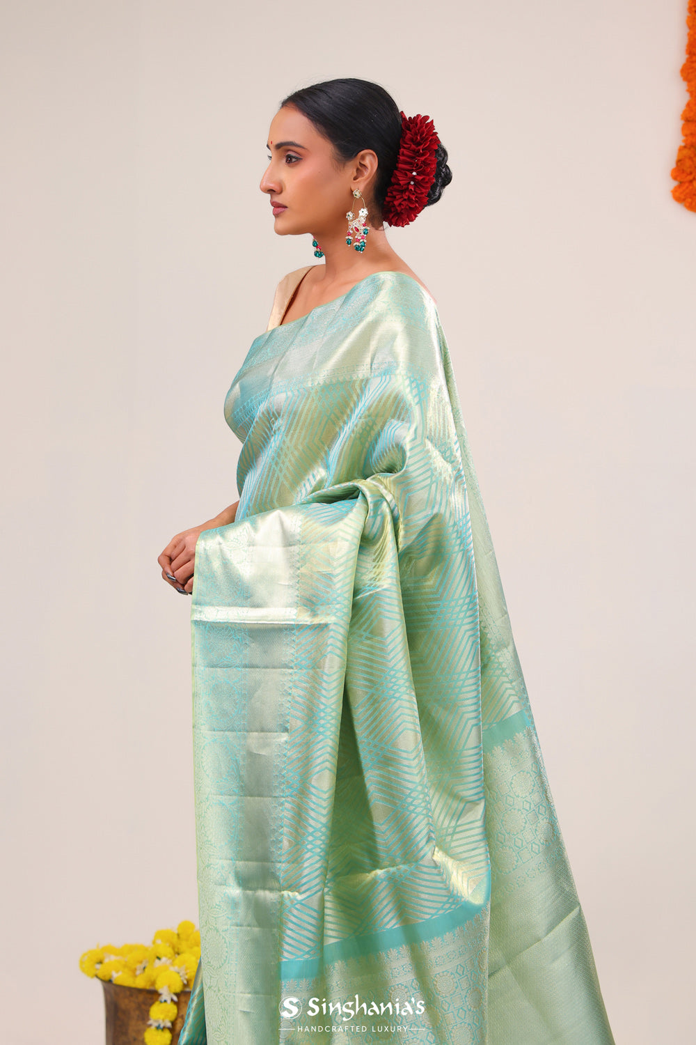 Tiffany Blue Kanjivaram Silk Saree