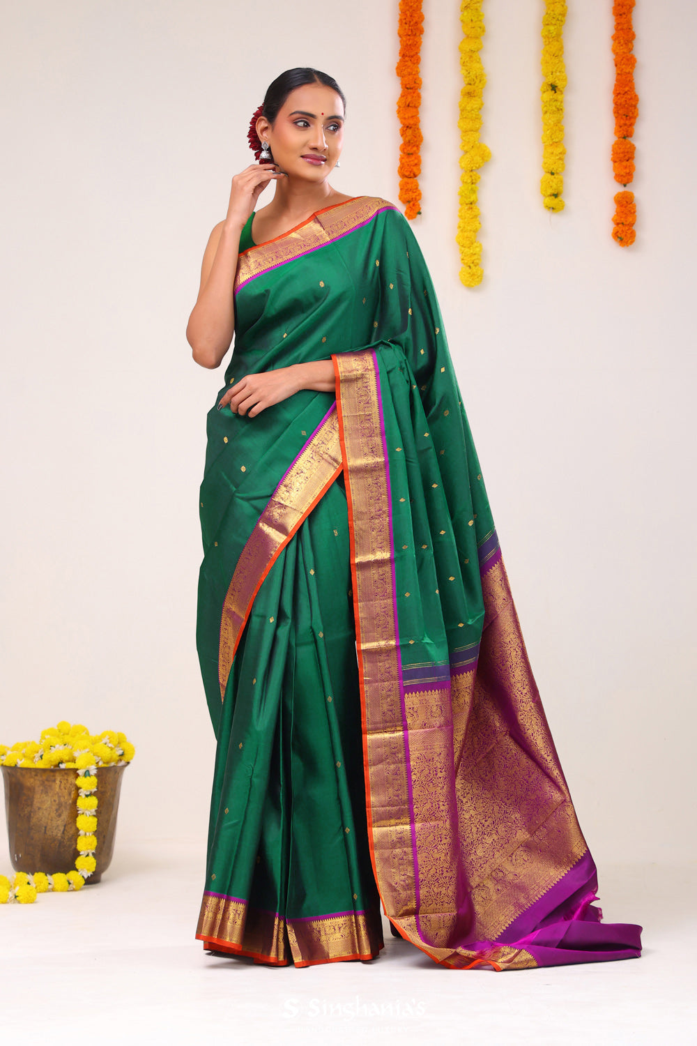 Bottle Green Heritage Kanjivaram Silk Saree