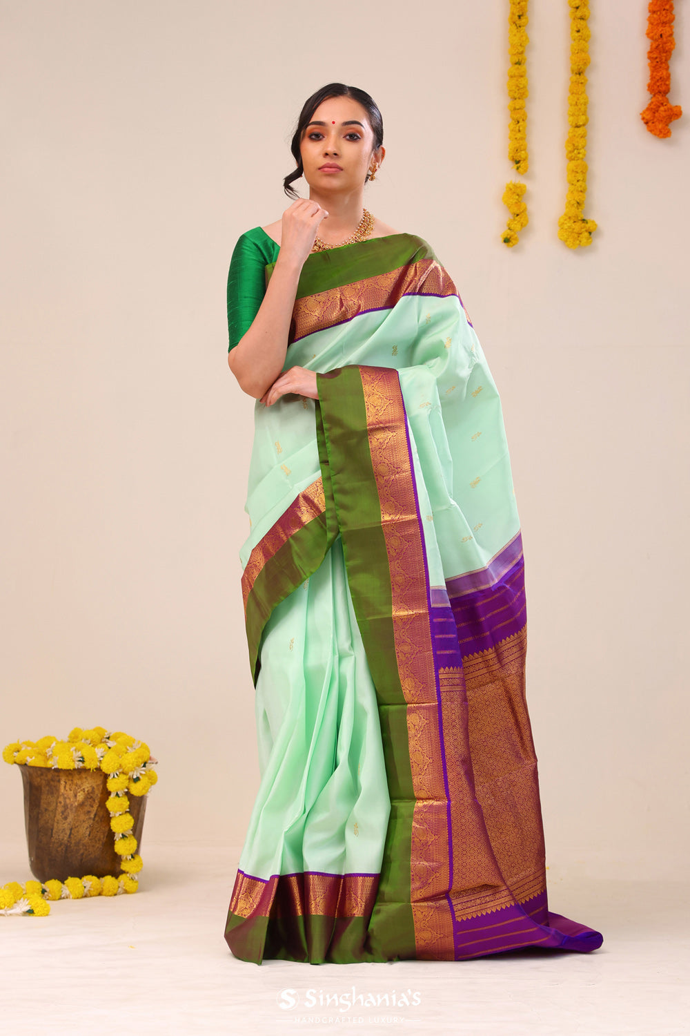 Mint Green Butta Kanjivaram Silk Saree