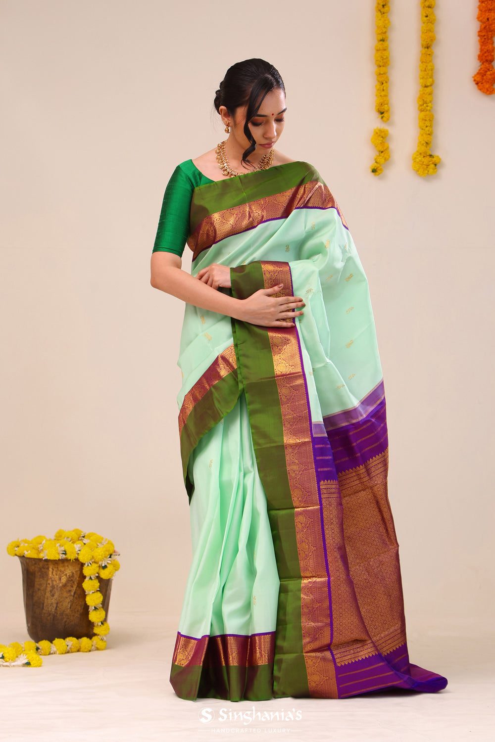 Mint Green Butta Kanjivaram Silk Saree