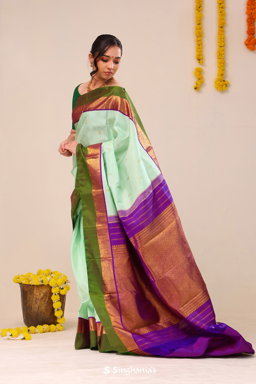 Mint Green Butta Kanjivaram Silk Saree