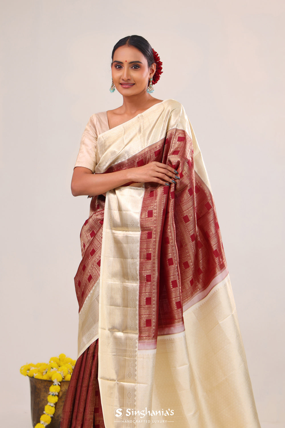 Crimson Maroon Traditional Kanjivaram Silk Saree